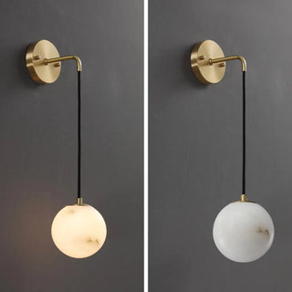 Contemporary Globe White Alabaster Brass Wall Lamp Zawala Image - 7