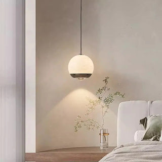 ZOWALA - Modern Alabaster Globe LED Black Pendant Light Image - 1