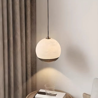 ZOWALA - Modern Alabaster Globe LED Black Pendant Light Image - 2
