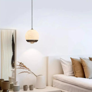 ZOWALA - Modern Alabaster Globe LED Black Pendant Light Image - 3