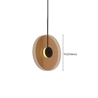 ZOWALA - Contemporary Round Disc Amber Glass Bedroom Pendant Light Image - 14