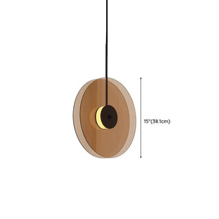ZOWALA - Contemporary Round Disc Amber Glass Bedroom Pendant Light Image - 16