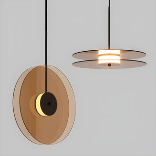 ZOWALA - Contemporary Round Disc Amber Glass Bedroom Pendant Light Image - 3