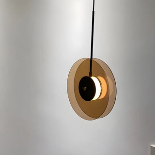 ZOWALA - Contemporary Round Disc Amber Glass Bedroom Pendant Light Image - 5