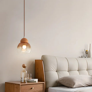 ZOWALA - Modern Amber Glass Dome Wood Globe Pendant Light Image - 1