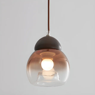 ZOWALA - Modern Amber Glass Dome Wood Globe Pendant Light Image - 10