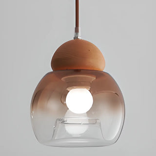 ZOWALA - Modern Amber Glass Dome Wood Globe Pendant Light Image - 12