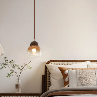 ZOWALA - Modern Amber Glass Dome Wood Globe Pendant Light Image - 2