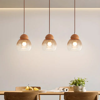 ZOWALA - Modern Amber Glass Dome Wood Globe Pendant Light Image - 4
