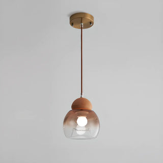 ZOWALA - Modern Amber Glass Dome Wood Globe Pendant Light Image - 5