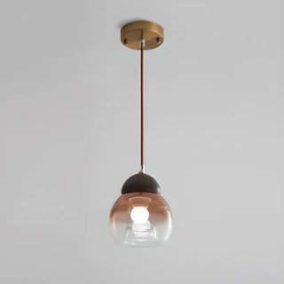 ZOWALA - Modern Amber Glass Dome Wood Globe Pendant Light Image - 6