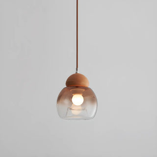 ZOWALA - Modern Amber Glass Dome Wood Globe Pendant Light Image - 7