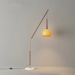 ZOWALA - Modern Angled Amber Globe Walnut Metal Floor Lamp Image - 10