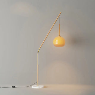 ZOWALA - Modern Angled Amber Globe Walnut Metal Floor Lamp Image - 11