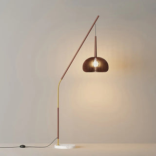 ZOWALA - Modern Angled Amber Globe Walnut Metal Floor Lamp Image - 12