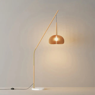 ZOWALA - Modern Angled Amber Globe Walnut Metal Floor Lamp Image - 13
