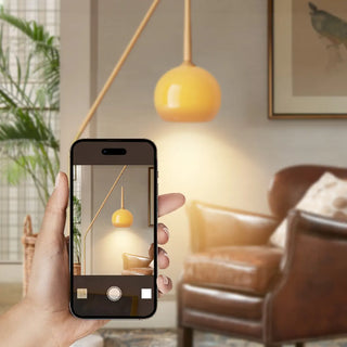 ZOWALA - Modern Angled Amber Globe Walnut Metal Floor Lamp Image - 14
