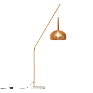 ZOWALA - Modern Angled Amber Globe Walnut Metal Floor Lamp Image - 15