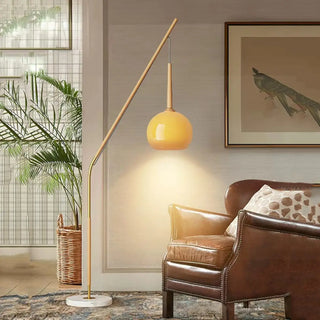 ZOWALA - Modern Angled Amber Globe Walnut Metal Floor Lamp Image - 16