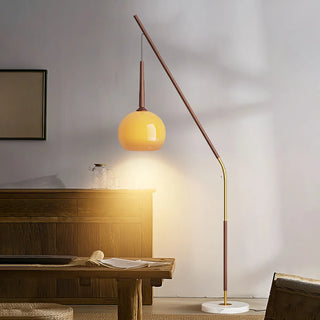 ZOWALA - Modern Angled Amber Globe Walnut Metal Floor Lamp Image - 17