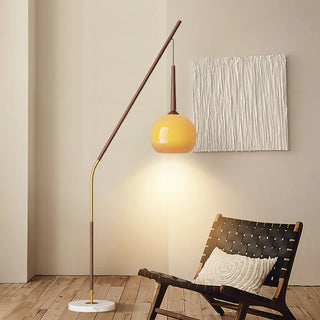 ZOWALA - Modern Angled Amber Globe Walnut Metal Floor Lamp Image - 18