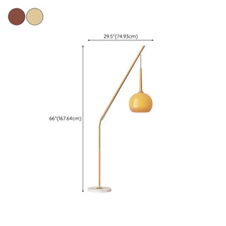 ZOWALA - Modern Angled Amber Globe Walnut Metal Floor Lamp #size