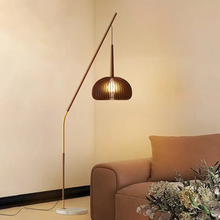 ZOWALA - Modern Angled Amber Globe Walnut Metal Floor Lamp Image - 3