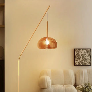 ZOWALA - Modern Angled Amber Globe Walnut Metal Floor Lamp Image - 4