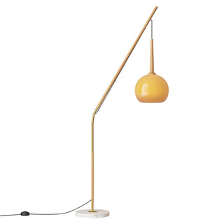 ZOWALA - Modern Angled Amber Globe Walnut Metal Floor Lamp Image - 5