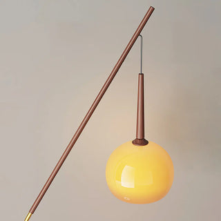ZOWALA - Modern Angled Amber Globe Walnut Metal Floor Lamp Image - 8