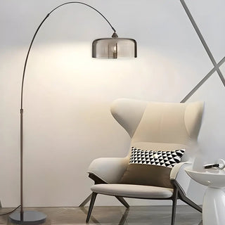 Modern Adjustable Smoked Barrel and Arched Floor Lamp Zawala Image - 1