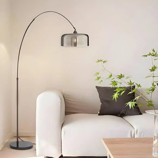 Modern Adjustable Smoked Barrel and Arched Floor Lamp Zawala Image - 2