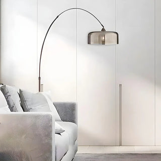 Modern Adjustable Smoked Barrel and Arched Floor Lamp Zawala Image - 3