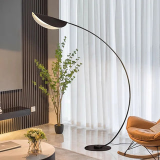 Modern Arced Metal Black Lotus Leaf Floor Light Zawala Image - 1