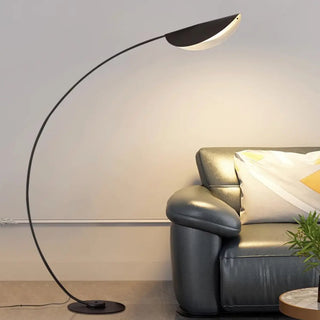 Modern Arced Metal Black Lotus Leaf Floor Light Zawala Image - 2