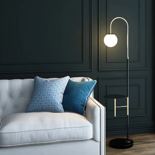 Modern Globe and Arc Metal Floor Lamp with Side Table Zawala Image - 3