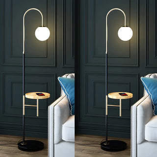 Modern Globe and Arc Metal Floor Lamp with Side Table Zawala Image - 6