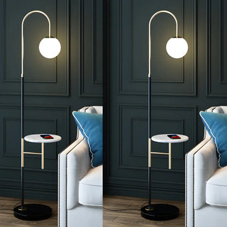 Modern Globe and Arc Metal Floor Lamp with Side Table Zawala Image - 8
