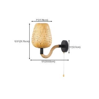 Coastal bamboo Rattan Restaurant Yellow Mini Wall Sconce Zawala #size