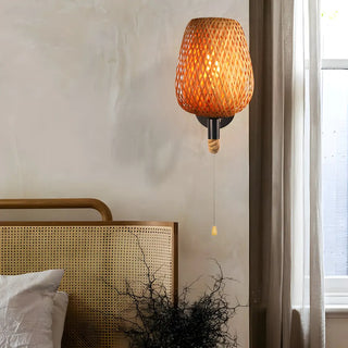 Coastal bamboo Rattan Restaurant Yellow Mini Wall Sconce Zawala Image - 2