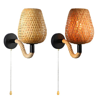 Coastal bamboo Rattan Restaurant Yellow Mini Wall Sconce Zawala Image - 3