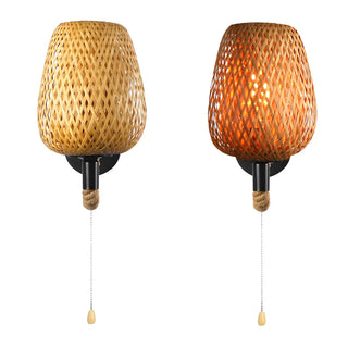 Coastal bamboo Rattan Restaurant Yellow Mini Wall Sconce Zawala Image - 4