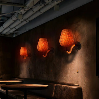 Coastal bamboo Rattan Restaurant Yellow Mini Wall Sconce Zawala Image - 6
