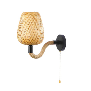 Coastal bamboo Rattan Restaurant Yellow Mini Wall Sconce Zawala Image - 7