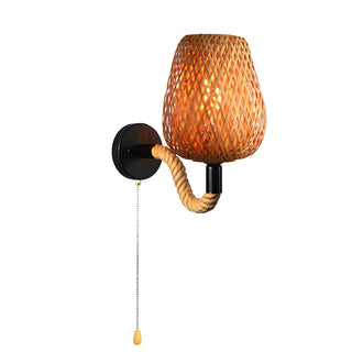 Coastal bamboo Rattan Restaurant Yellow Mini Wall Sconce Zawala Image - 9