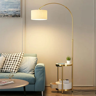 Barrel Adjustable Arched Floor Lamp with Side Table Zawala Image - 1
