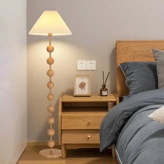 Bedside Wooden Beaded Pleated Cone LED Floor Lamp Zawala Image - 1