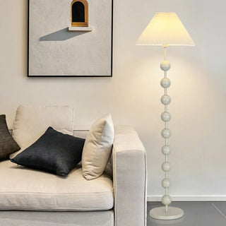 Bedside Wooden Beaded Pleated Cone LED Floor Lamp Zawala Image - 2