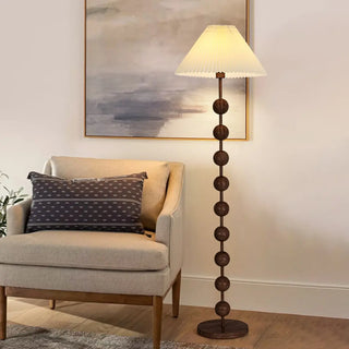 Bedside Wooden Beaded Pleated Cone LED Floor Lamp Zawala Image - 3