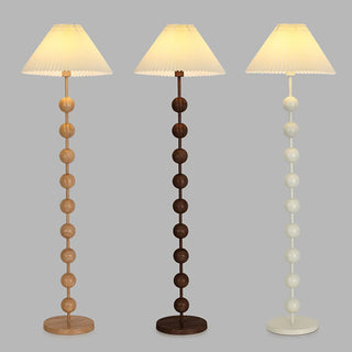 Bedside Wooden Beaded Pleated Cone LED Floor Lamp Zawala Image - 4